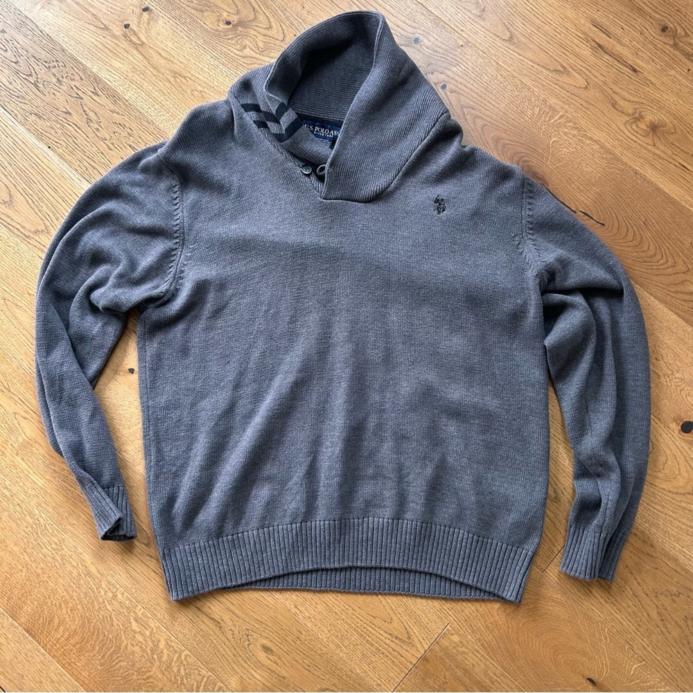 U.S. Polo Assn. Men's Shawl Collar Turtleneck Sweater - Charcoal Gray